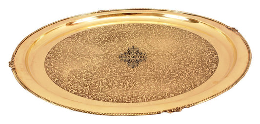 Brass Embossed Designer Thali, Plate with Beaded Design, Serveware, Dinnerware, Tableware