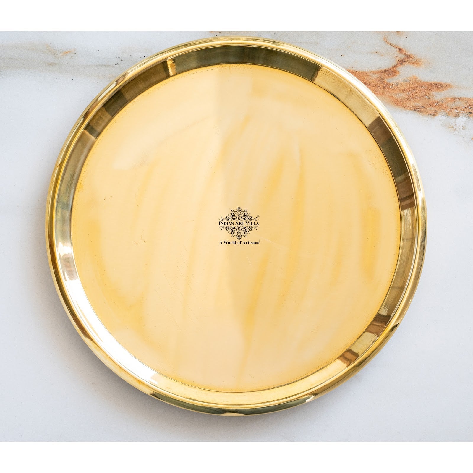 Brass Handmade Designer Thali, Plate with perfect Space & Raised Borders, Dinnerware, Tableware