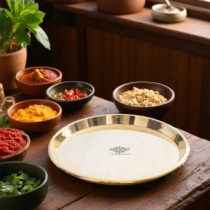 Brass Handmade Designer Thali, Plate with perfect Space & Raised Borders, Dinnerware, Tableware