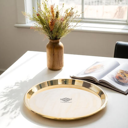 Brass Handmade Designer Thali, Plate with perfect Space & Raised Borders, Dinnerware, Tableware