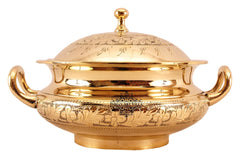 Pure Brass Engraved Floral Design Casserole, Mughlai Style, Serveware, Tableware