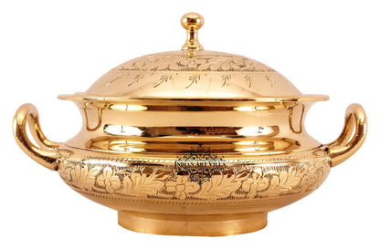 Pure Brass Engraved Floral Design Casserole, Mughlai Style, Serveware, Tableware