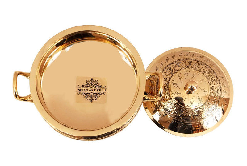 Pure Brass Engraved Floral Design Casserole, Mughlai Style, Serveware, Tableware