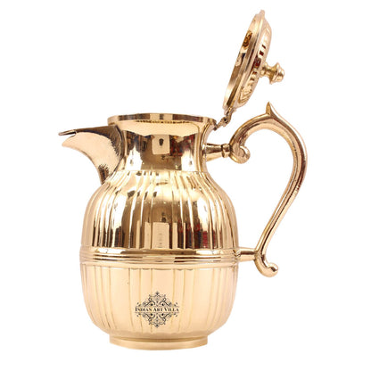 Pure Brass Barrel Shaped Jug, Pitcher with Attached Lid & Spout