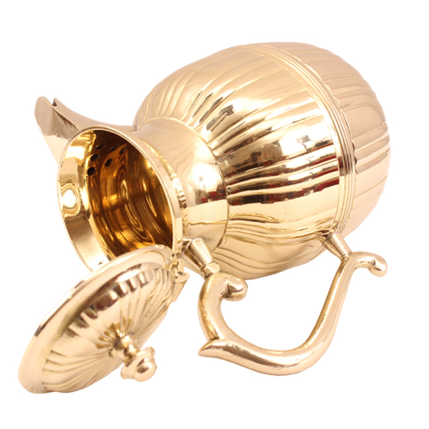 Pure Brass Barrel Shaped Jug, Pitcher with Attached Lid & Spout