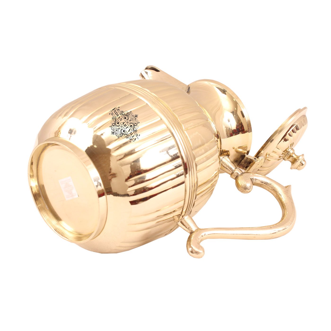 Pure Brass Barrel Shaped Jug, Pitcher with Attached Lid & Spout