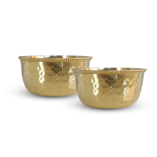 Brass Hammered Designer Bowl with Beaded Design, Dinnerware, Tableware