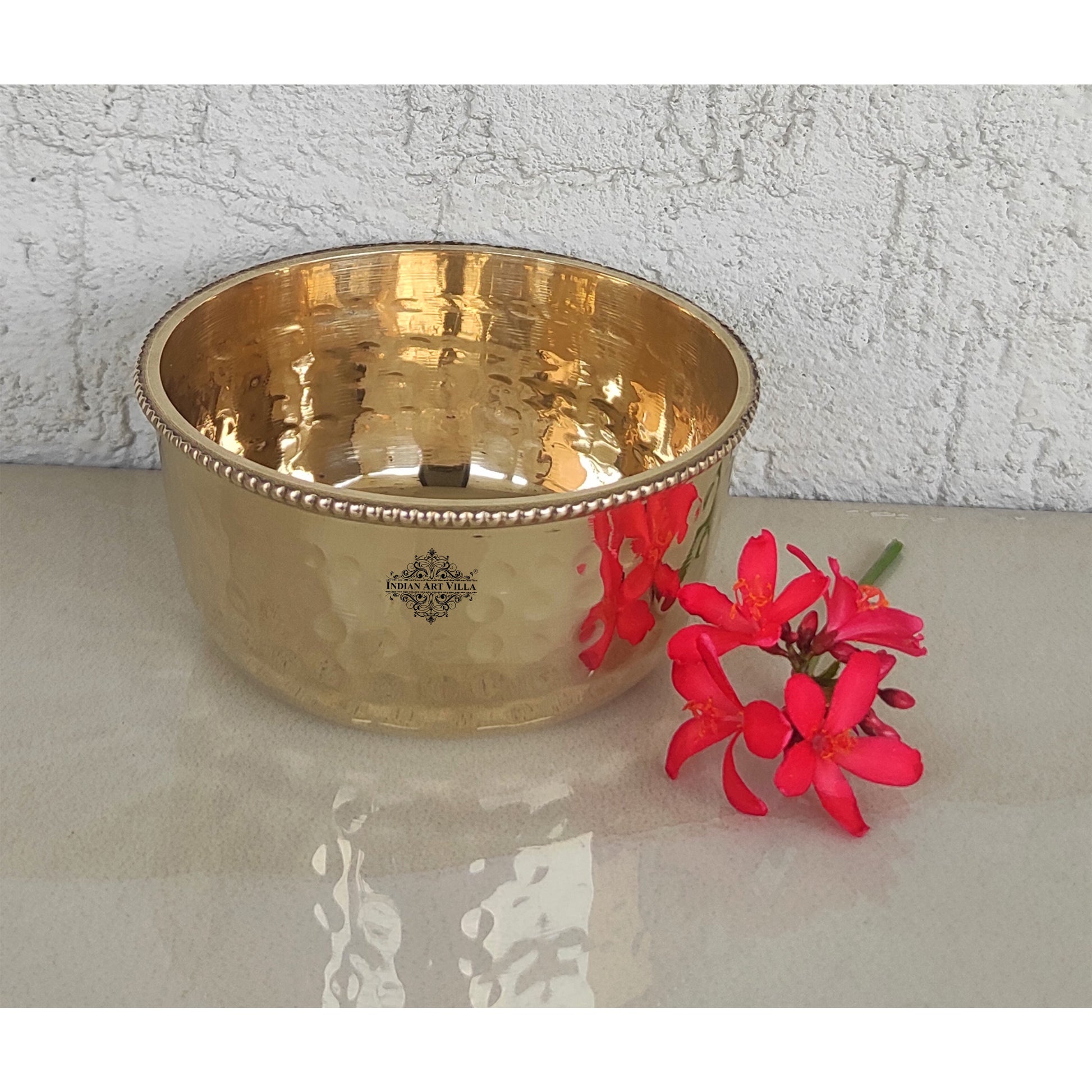 Brass Hammered Designer Bowl with Beaded Design, Dinnerware, Tableware