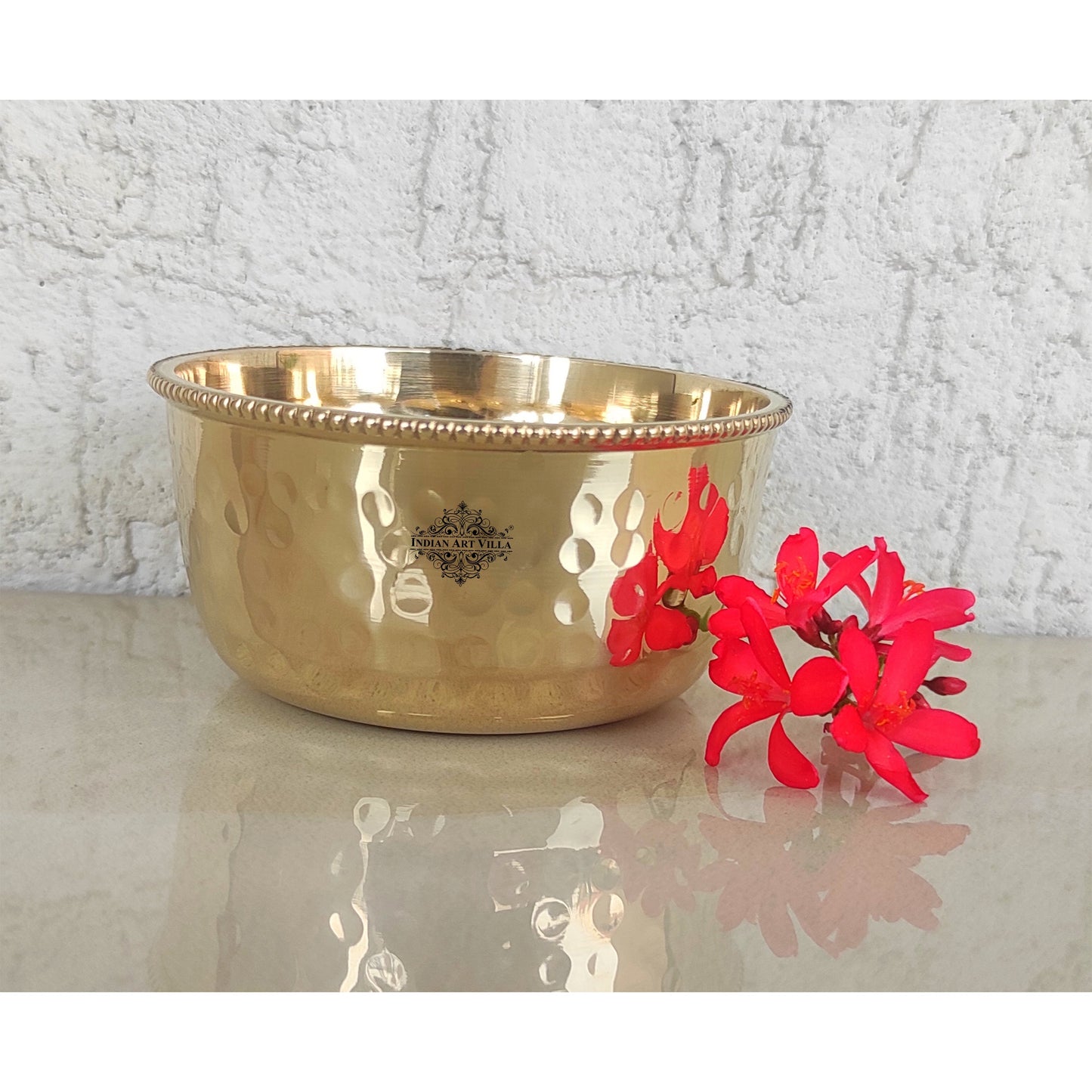 Brass Hammered Designer Bowl with Beaded Design, Dinnerware, Tableware