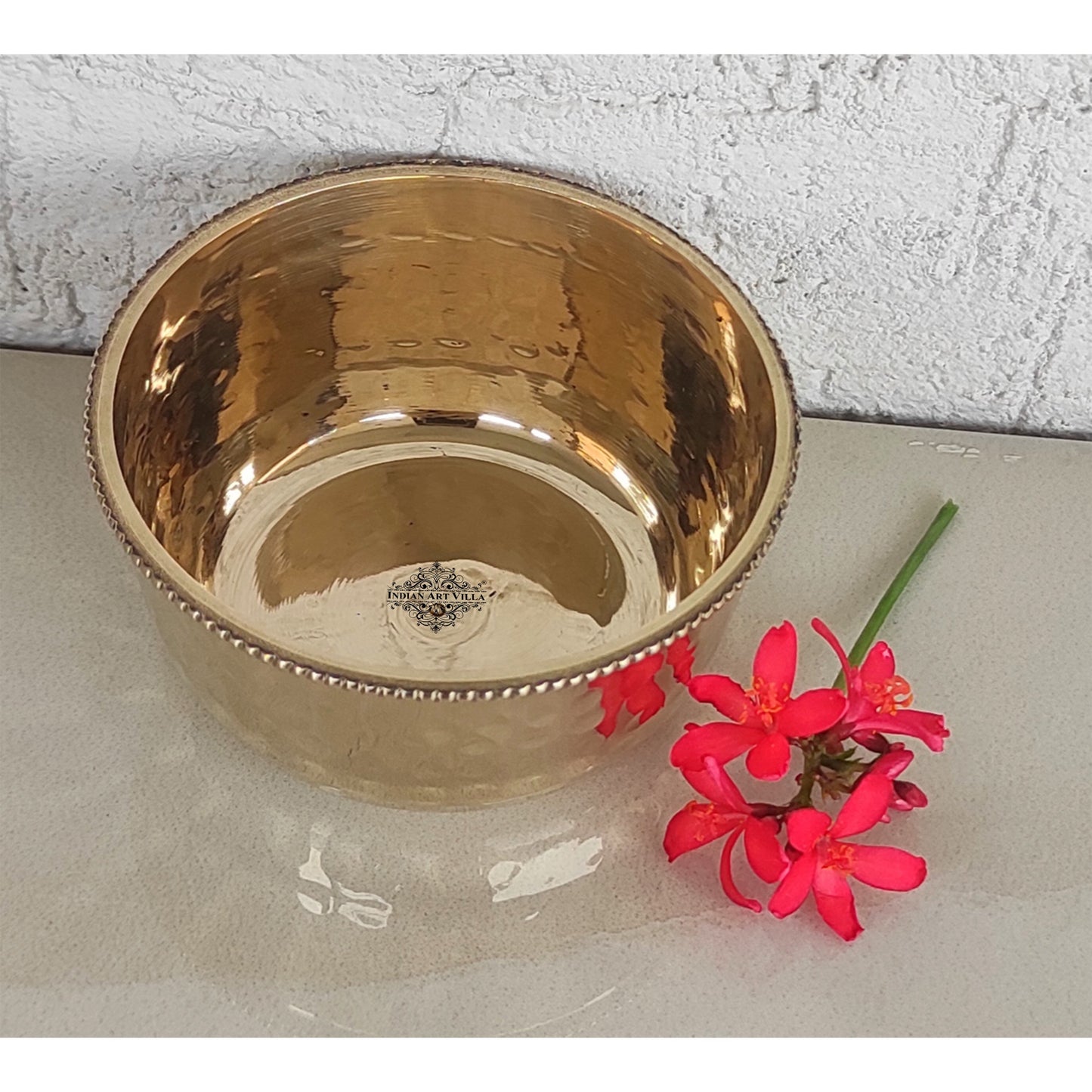 Brass Hammered Designer Bowl with Beaded Design, Dinnerware, Tableware