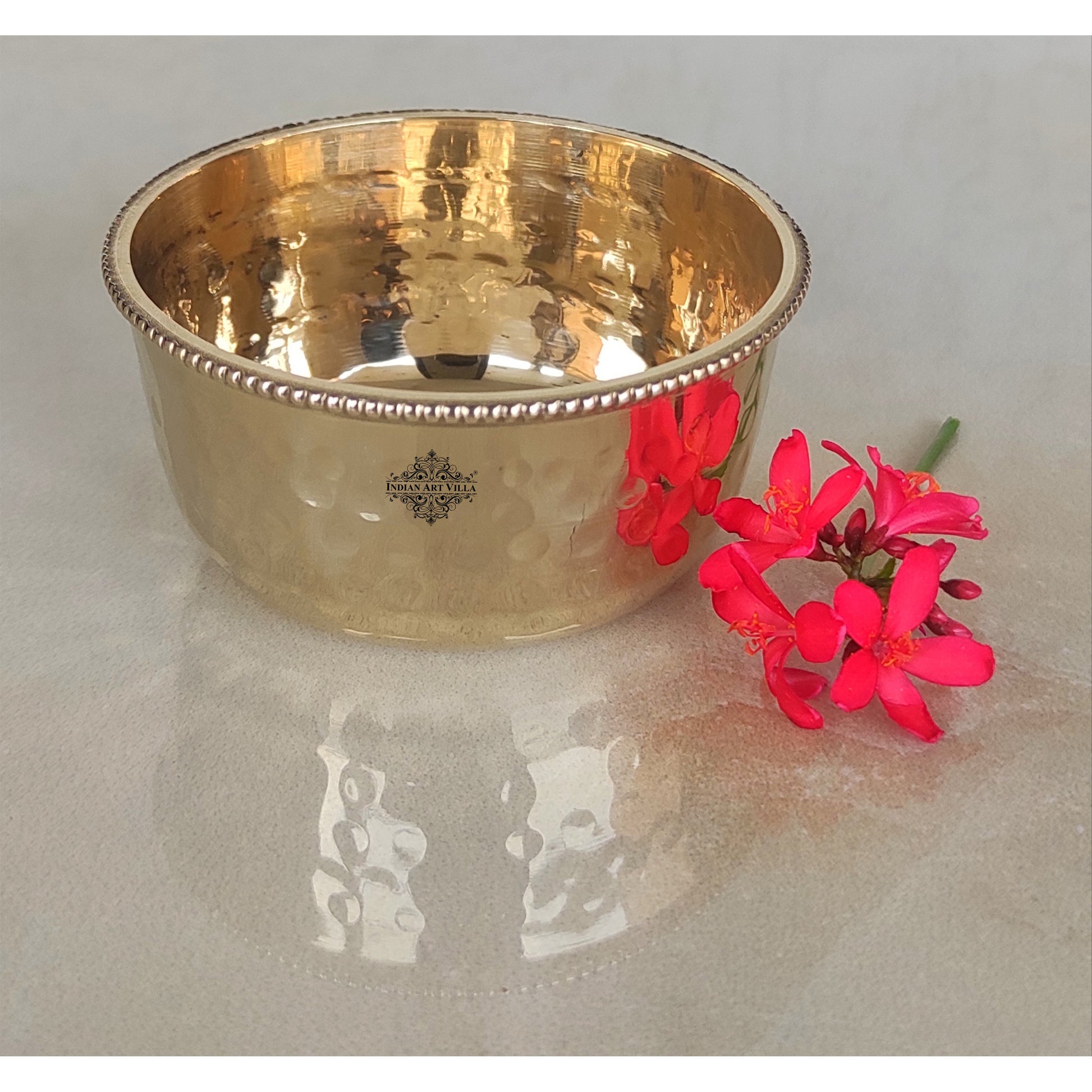 Brass Hammered Designer Bowl with Beaded Design, Dinnerware, Tableware