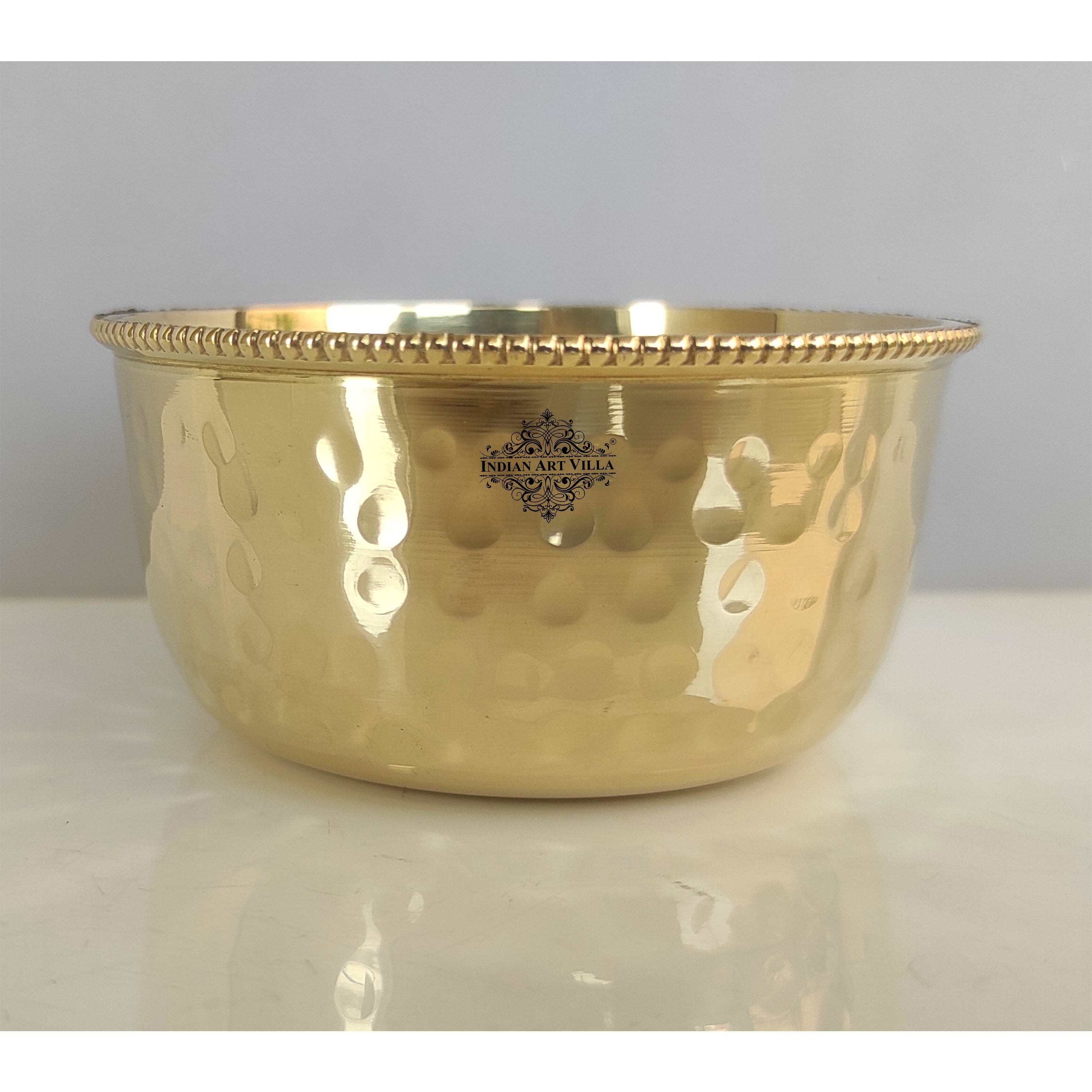 Brass Hammered Designer Bowl with Beaded Design, Dinnerware, Tableware