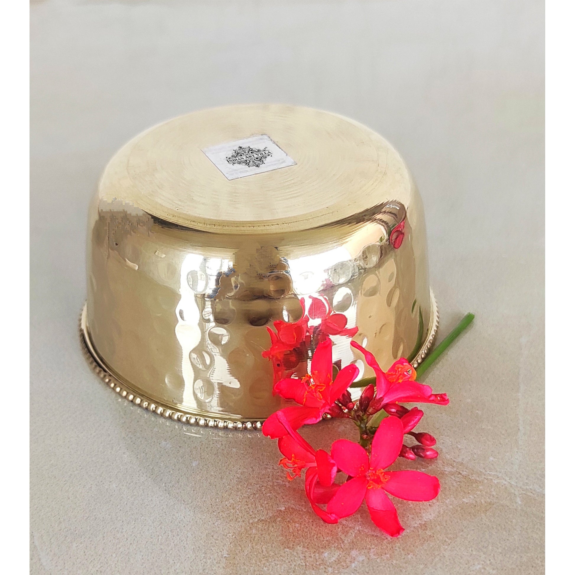 Brass Hammered Designer Bowl with Beaded Design, Dinnerware, Tableware