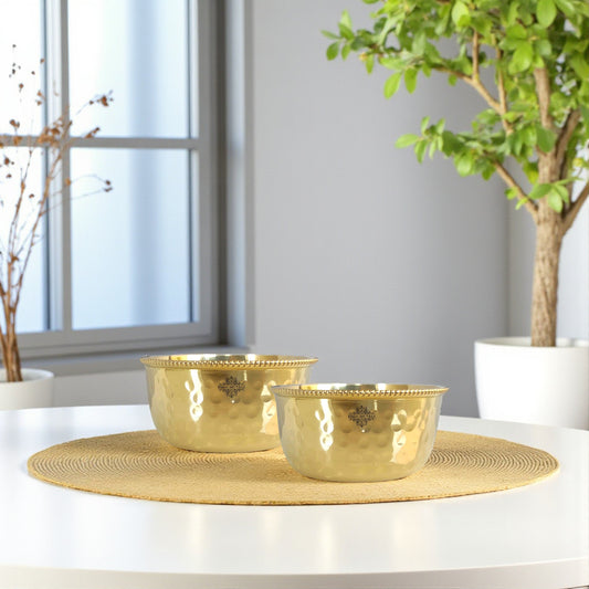 Brass Hammered Designer Bowl with Beaded Design, Dinnerware, Tableware