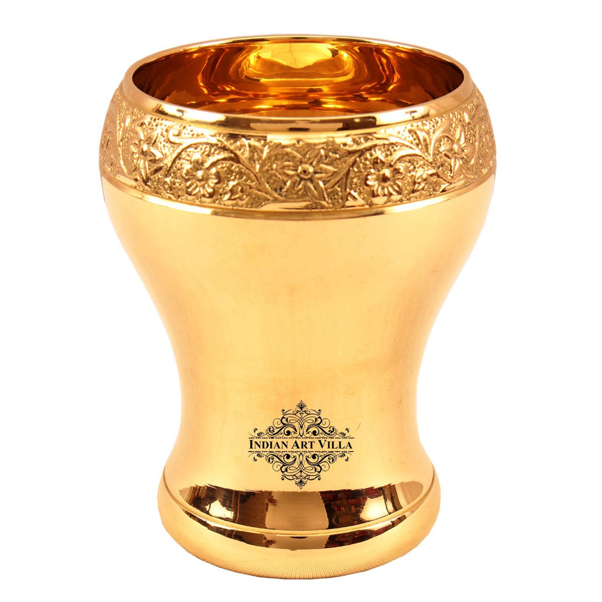 Handcrafted Pure Brass Curved Mughlai Design Glass, 300ML