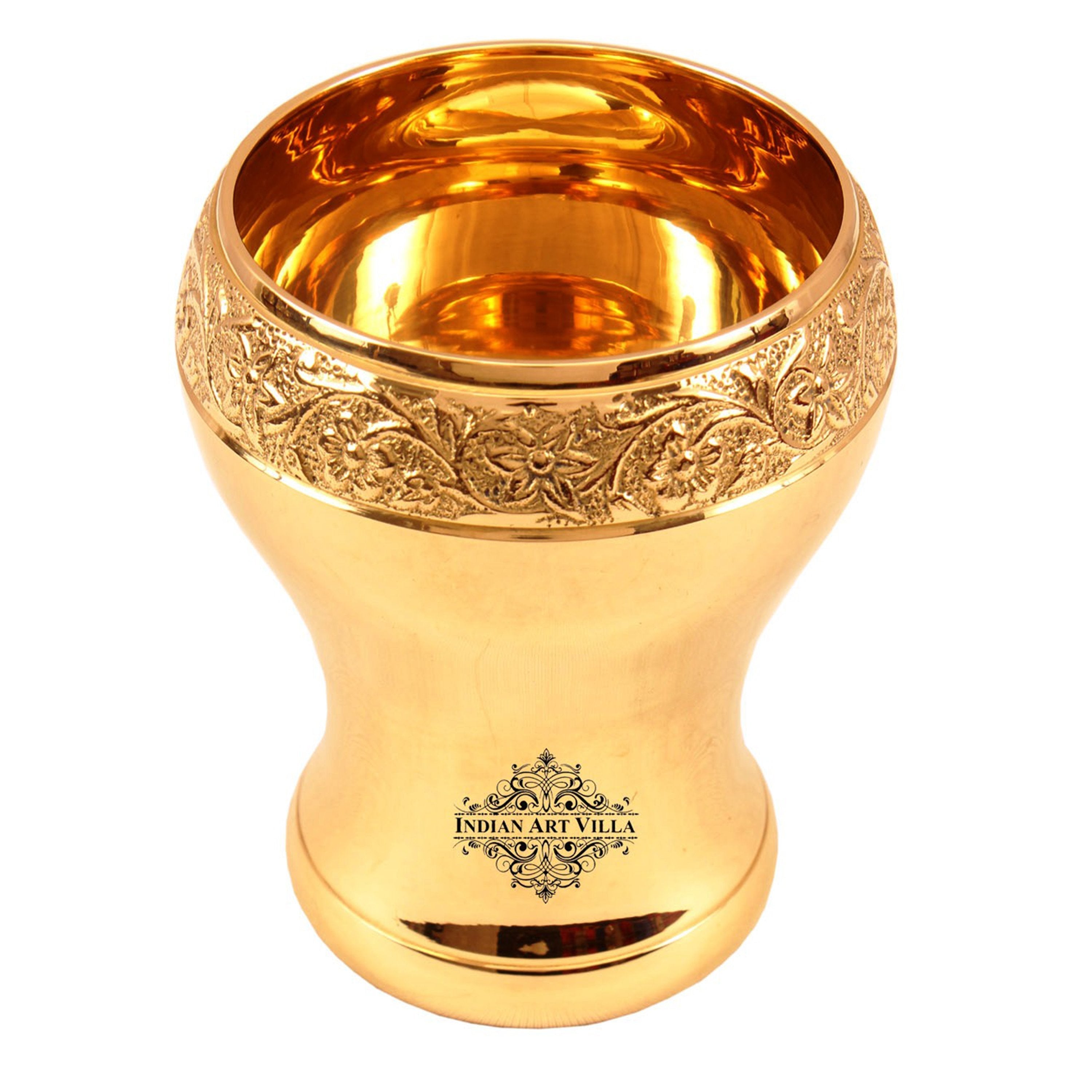 Handcrafted Pure Brass Curved Mughlai Design Glass, 300ML