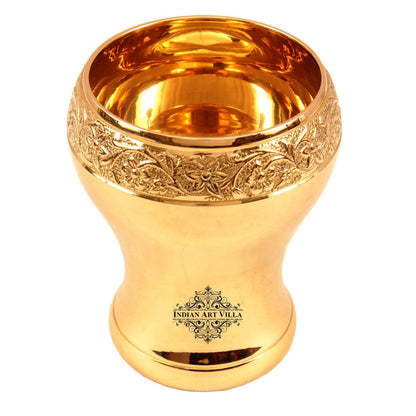Handcrafted Pure Brass Curved Mughlai Design Glass, 300ML