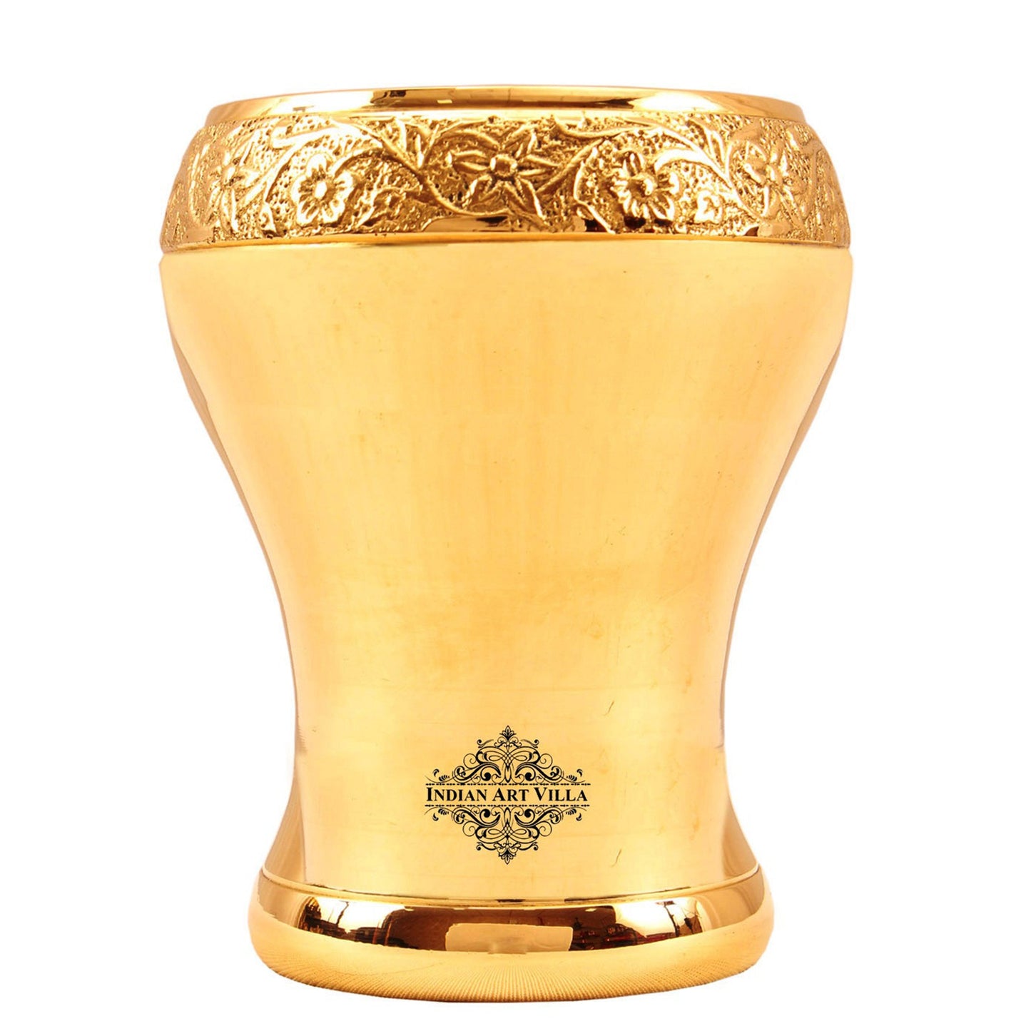 Handcrafted Pure Brass Curved Mughlai Design Glass, 300ML