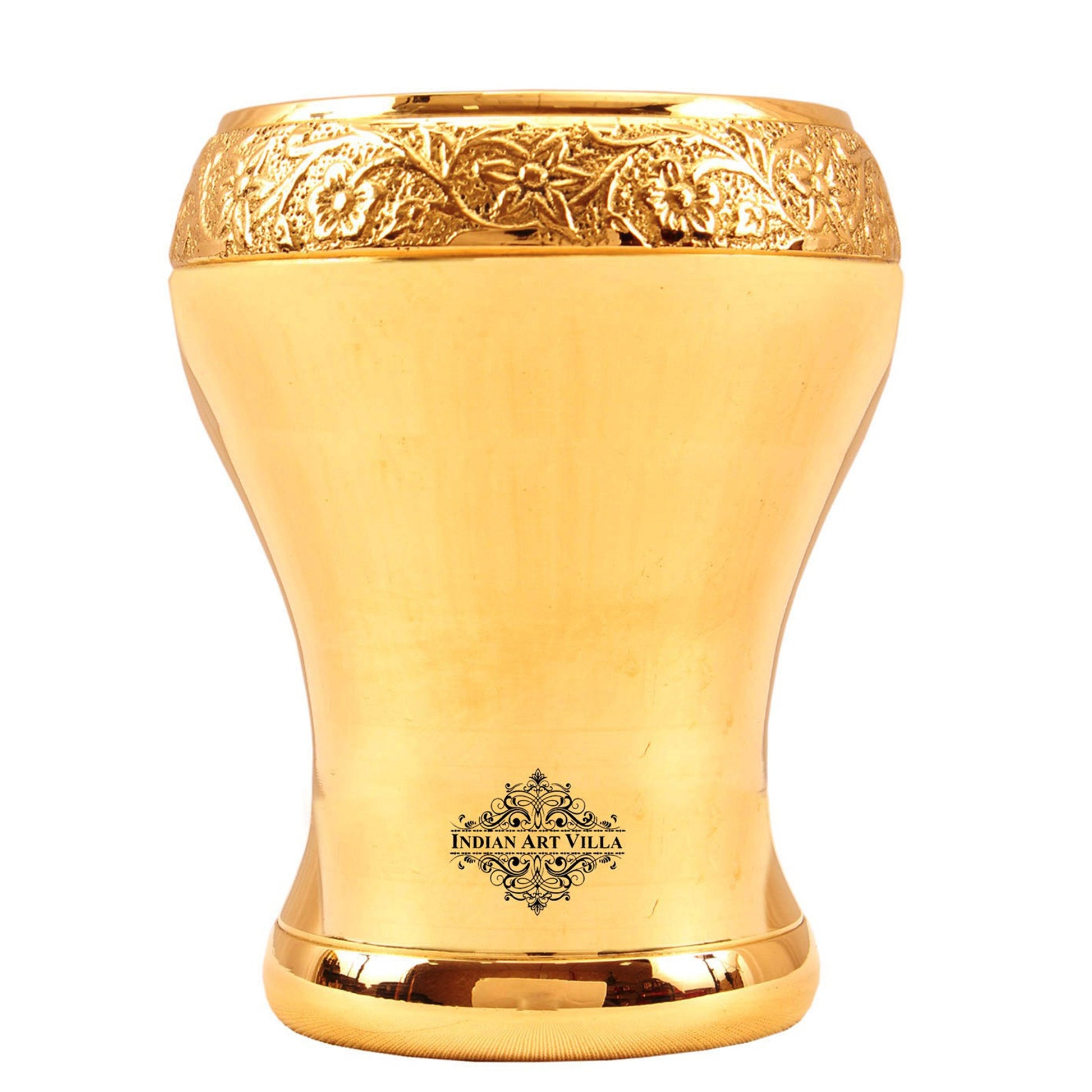 Handcrafted Pure Brass Curved Mughlai Design Glass, 300ML