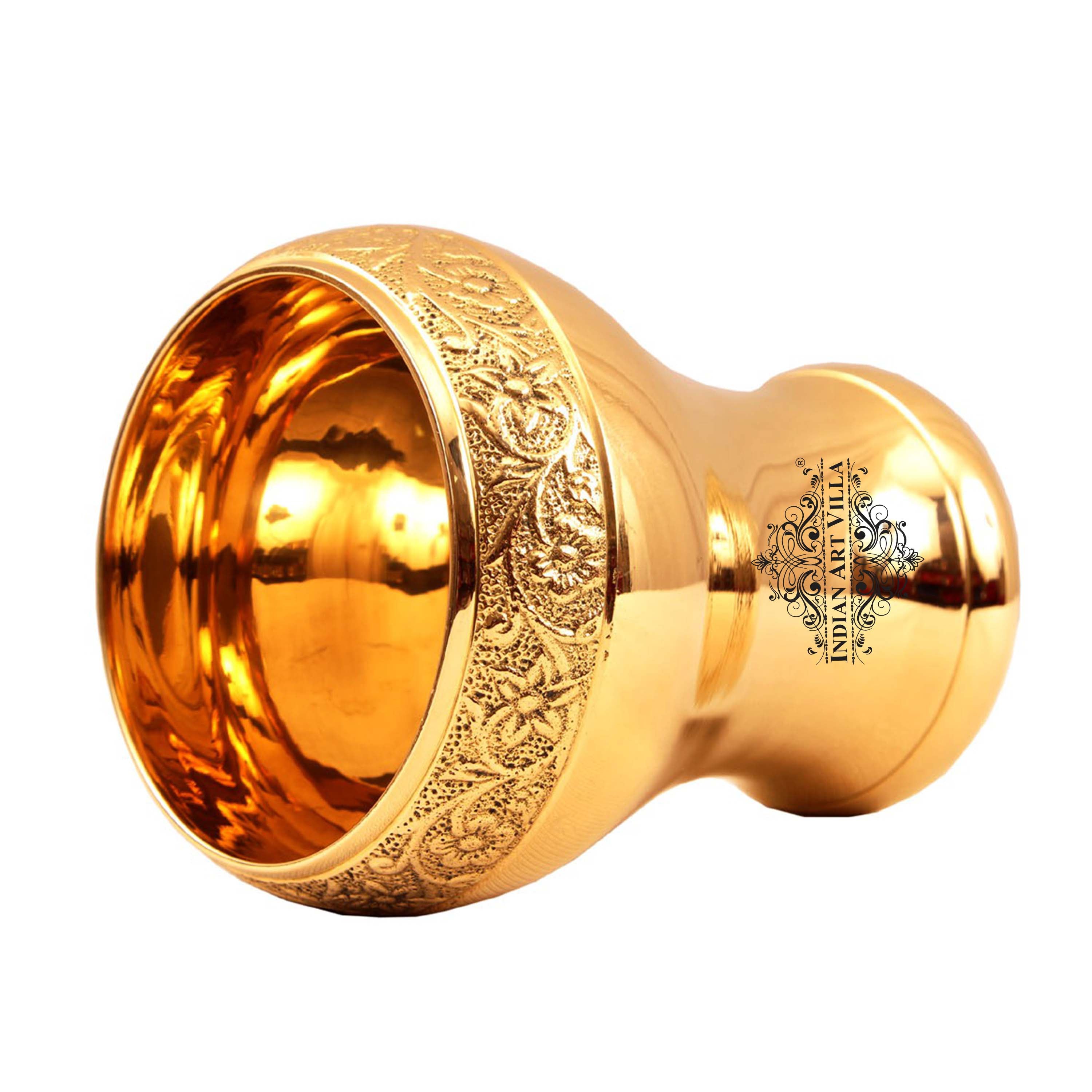 Handcrafted Pure Brass Curved Mughlai Design Glass, 300ML