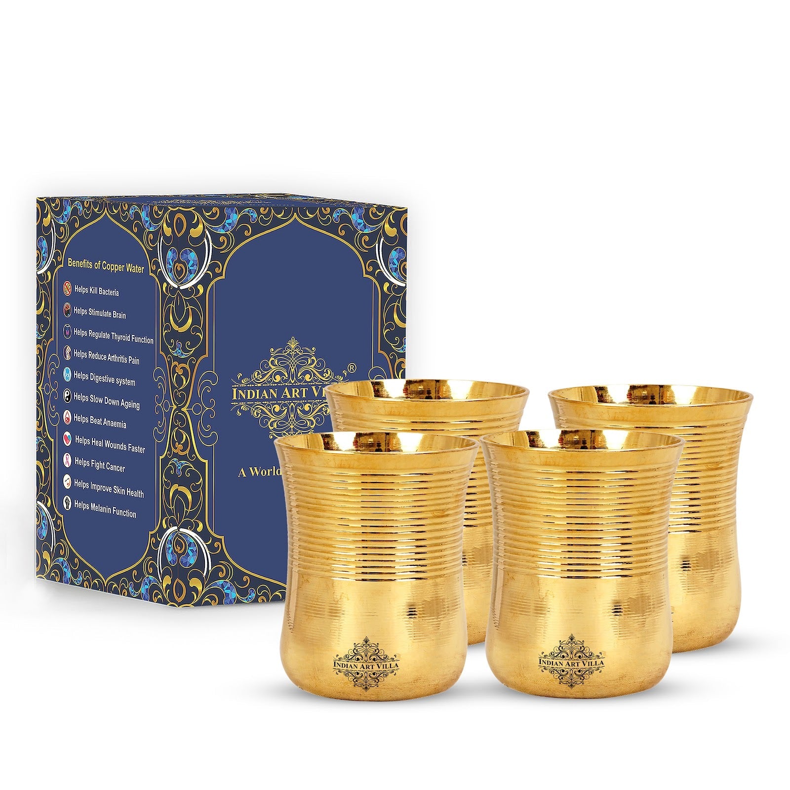 Pure Brass Half Lining Design Glass  350ml