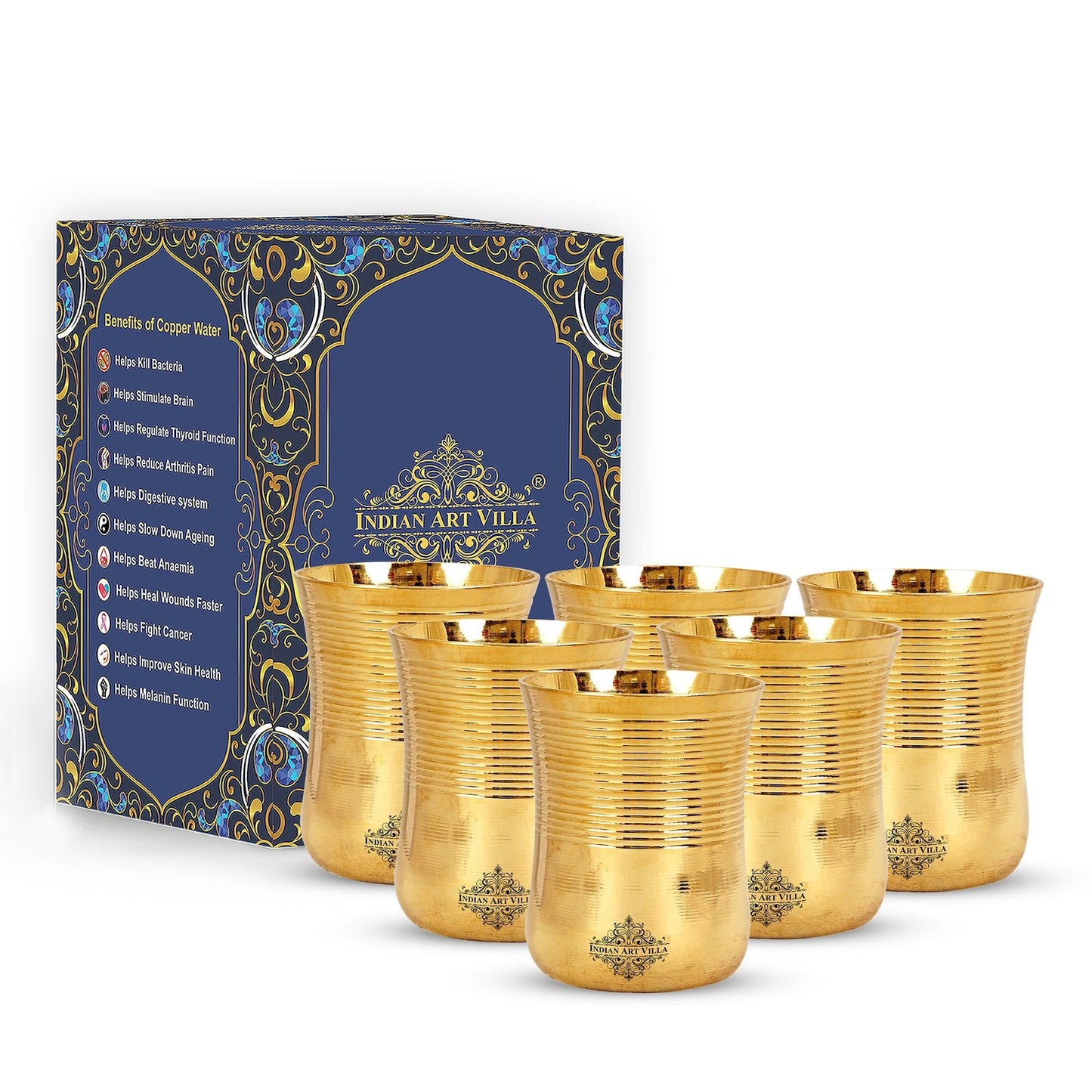 Pure Brass Half Lining Design Glass  350ml