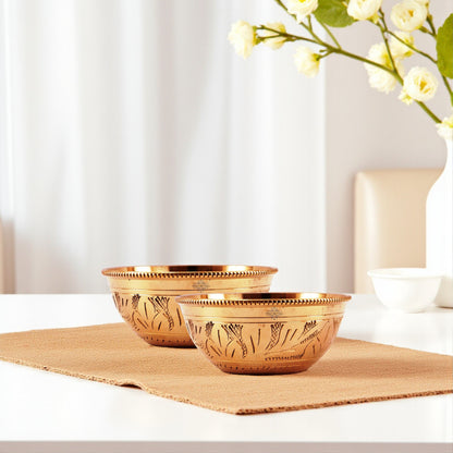 Pure Embossed Floral Design Brass Chutney Bowl Katori, Tableware, 220 ML
