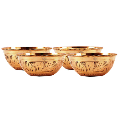 Pure Embossed Floral Design Brass Chutney Bowl Katori, Tableware, 220 ML