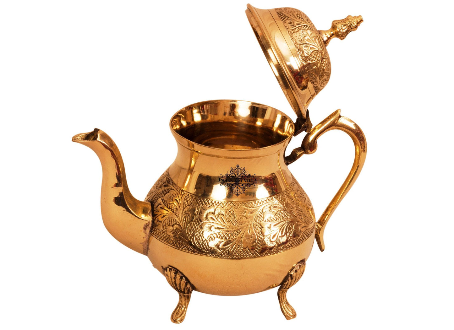 Pure Brass Leaf Design Mughlai Tea Pot with Lid -750 ML