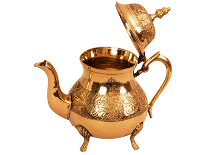 Pure Brass Leaf Design Mughlai Tea Pot with Lid -750 ML