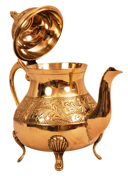 Pure Brass Leaf Design Mughlai Tea Pot with Lid -750 ML