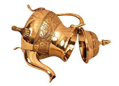 Pure Brass Leaf Design Mughlai Tea Pot with Lid -750 ML