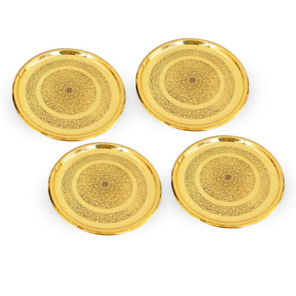 Brass Double Ring Floral Design Plate Platter, Serveware & Tableware, Gold