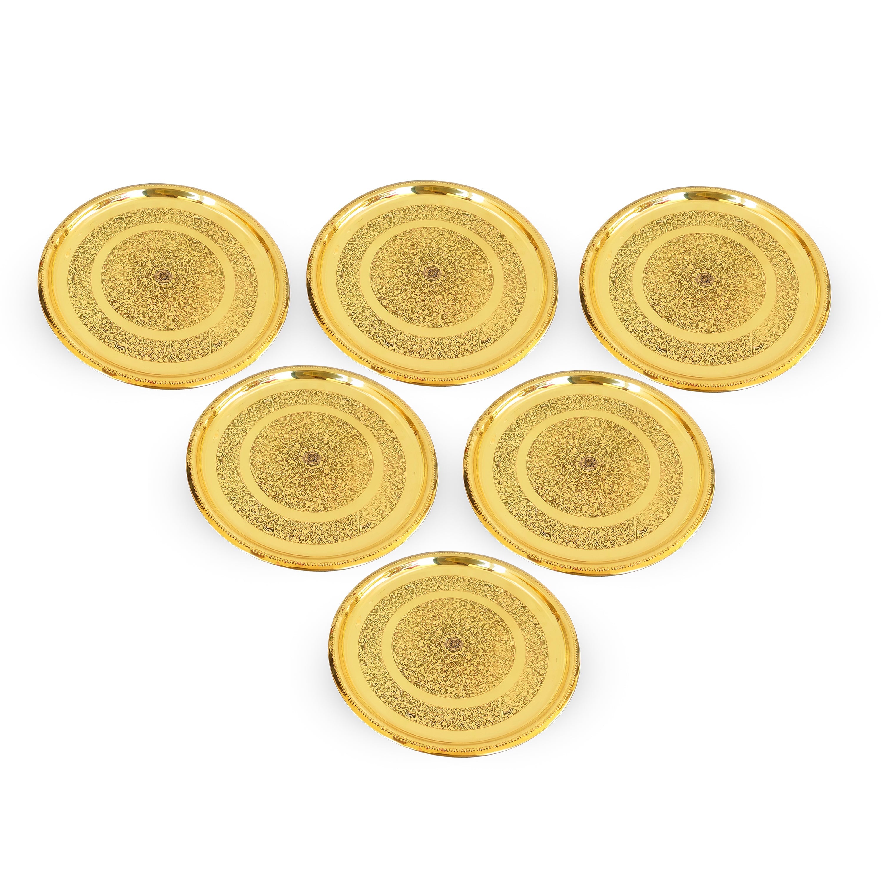 Brass Double Ring Floral Design Plate Platter, Serveware & Tableware, Gold