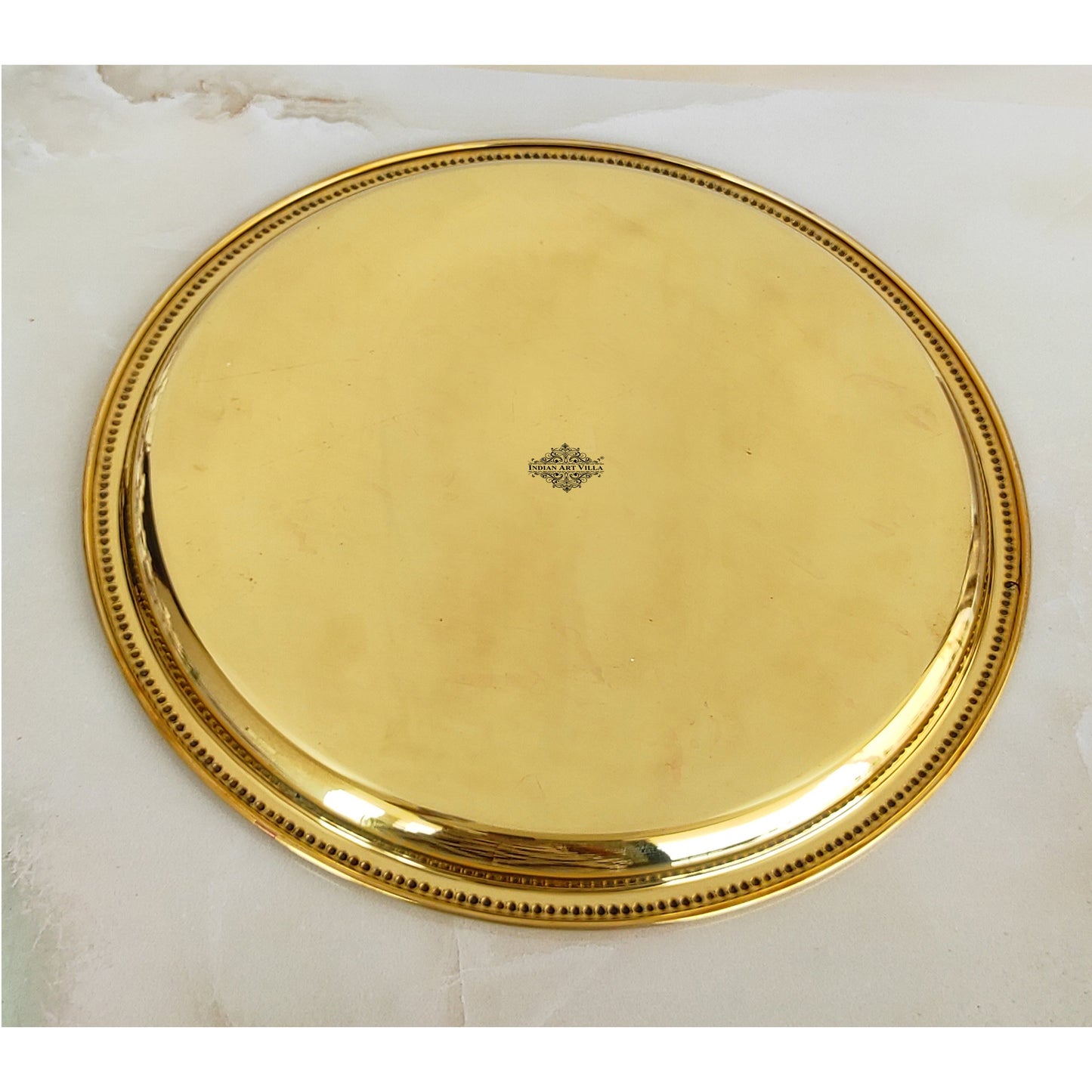 Brass Double Ring Floral Design Plate Platter, Serveware & Tableware, Gold