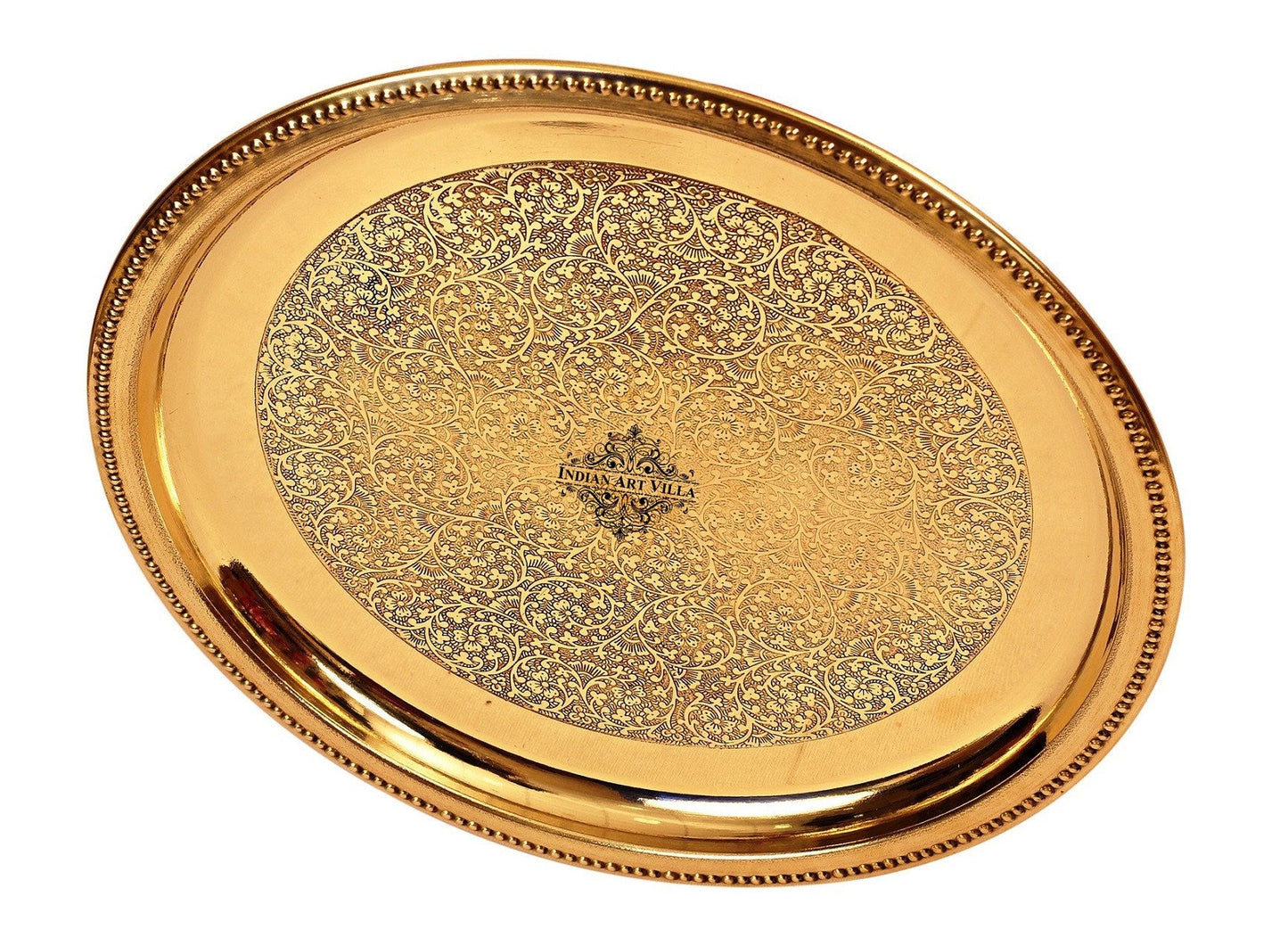Pure Brass Floral Design 30 cm Single Ring Plate With Royal Look