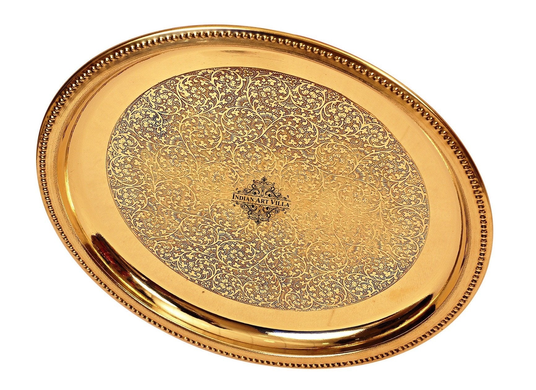 Pure Brass Floral Design 30 cm Single Ring Plate With Royal Look