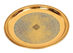 Pure Brass Floral Design 30 cm Single Ring Plate With Royal Look