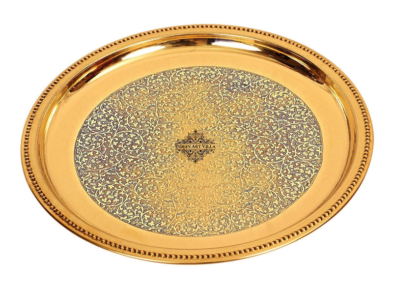 Pure Brass Floral Design 30 cm Single Ring Plate With Royal Look