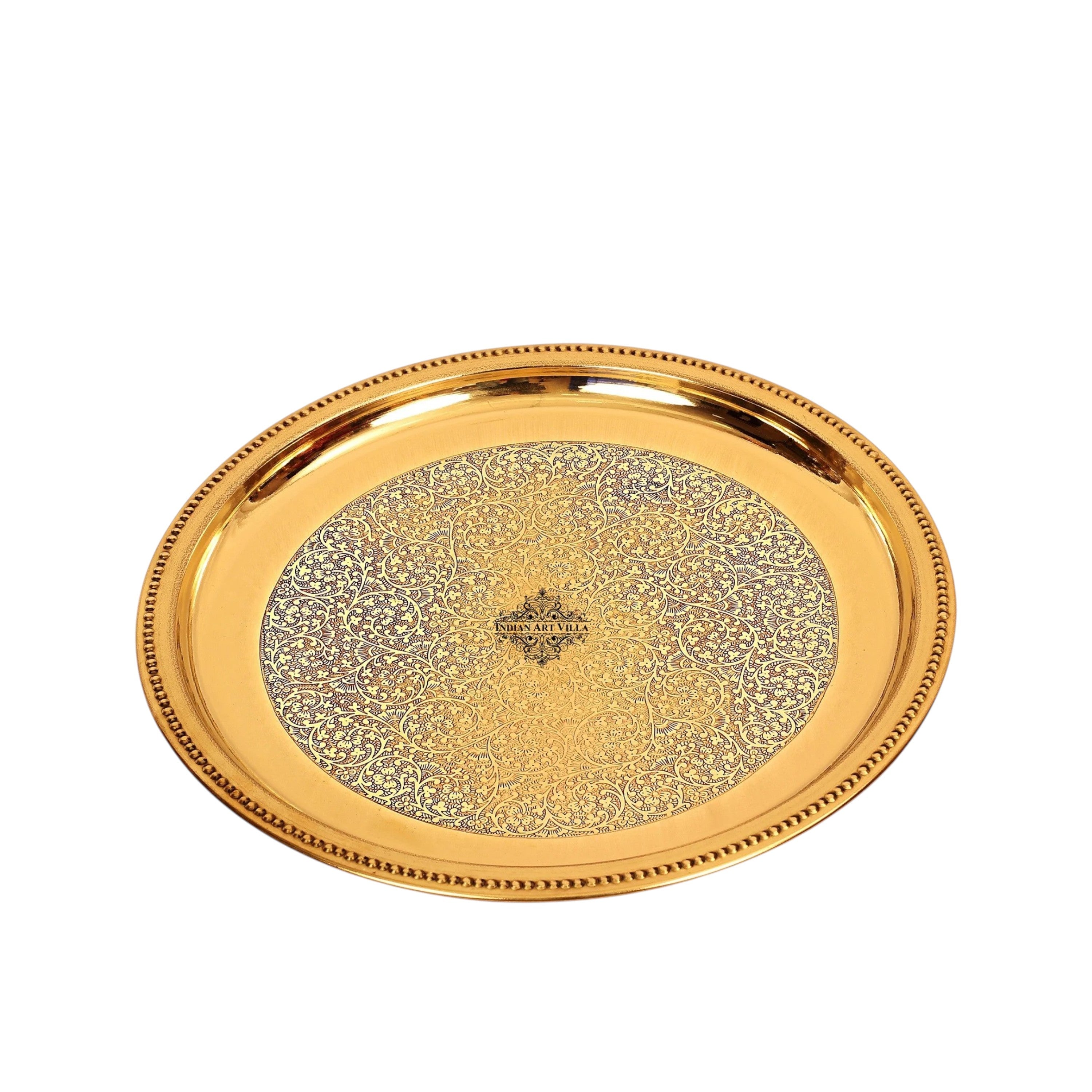 Pure Brass Floral Design 30 cm Single Ring Plate With Royal Look