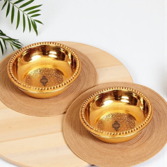Brass Embossed Designer Rice Plate with Beaded Design 100 ml