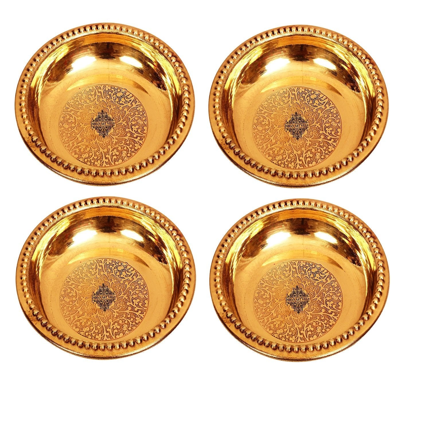 Brass Embossed Designer Rice Plate with Beaded Design 100 ml