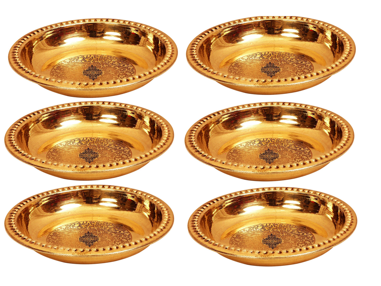 Brass Embossed Designer Rice Plate with Beaded Design 100 ml