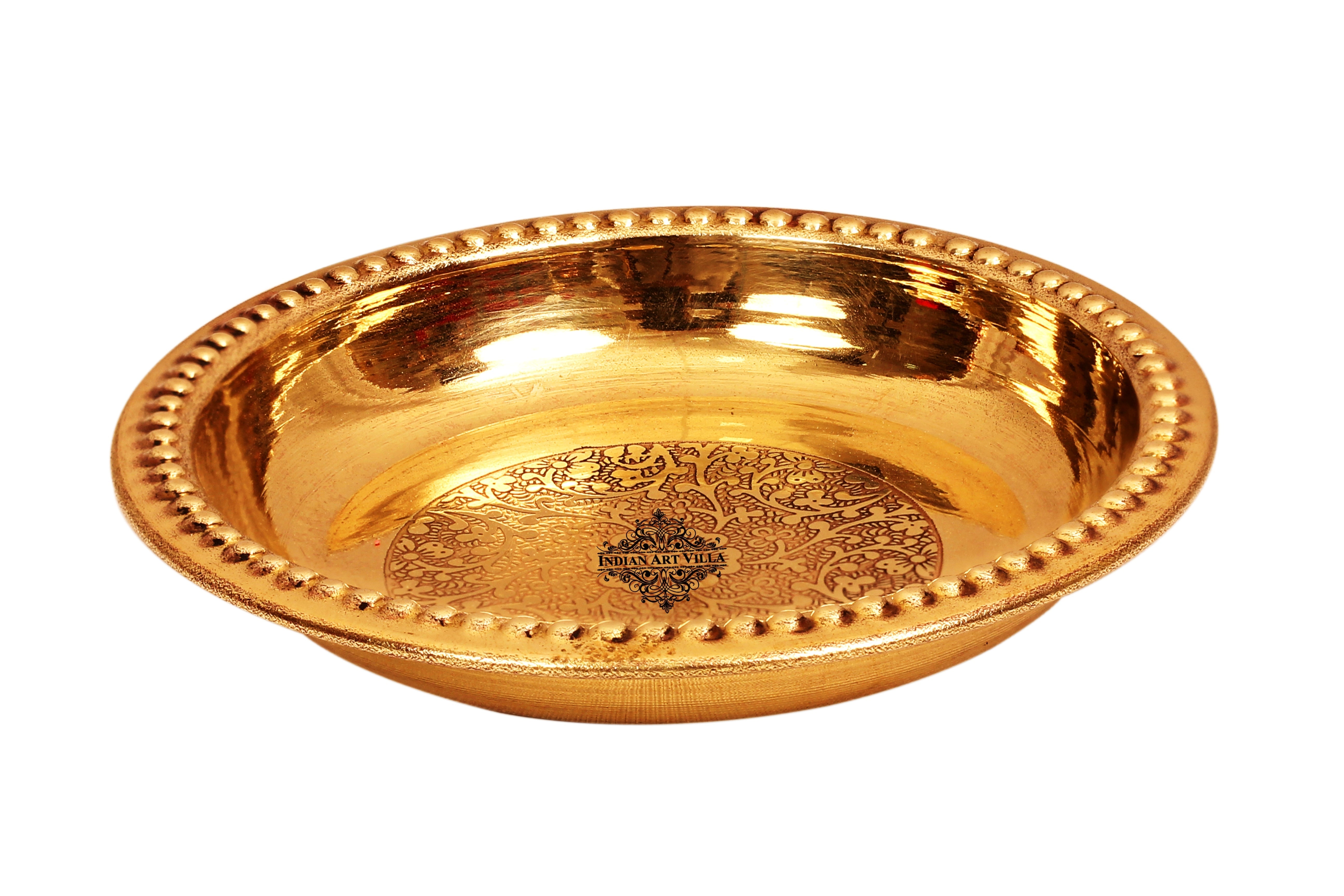 Brass Embossed Designer Rice Plate with Beaded Design 100 ml