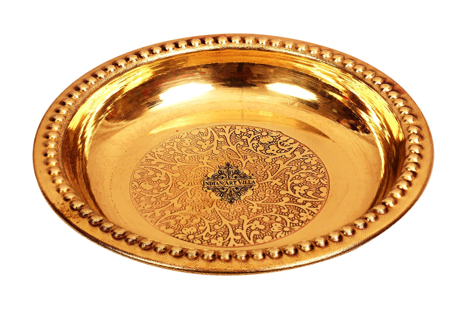 Brass Embossed Designer Rice Plate with Beaded Design 100 ml