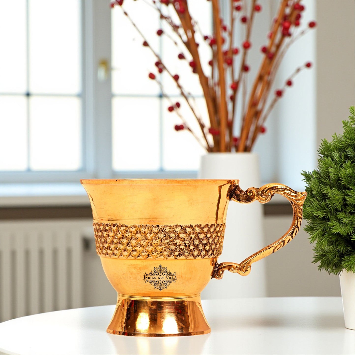 Designer Brass Tea Cup, Serving Tea Tableware, Gift Item Hotel Restaurant, Volume 100 ML