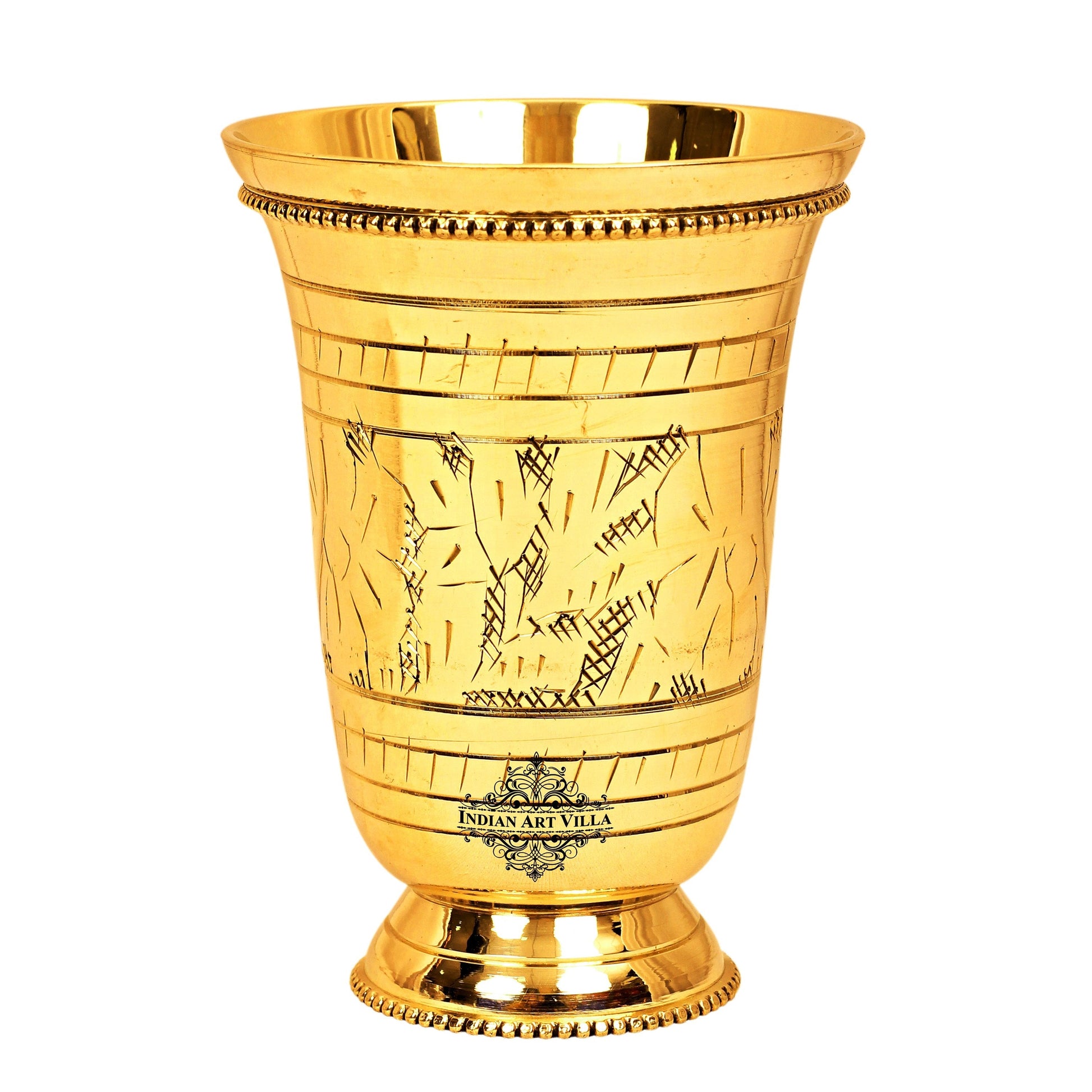 Brass Mughlai Glass with Embossed Leaves Design -250 ML