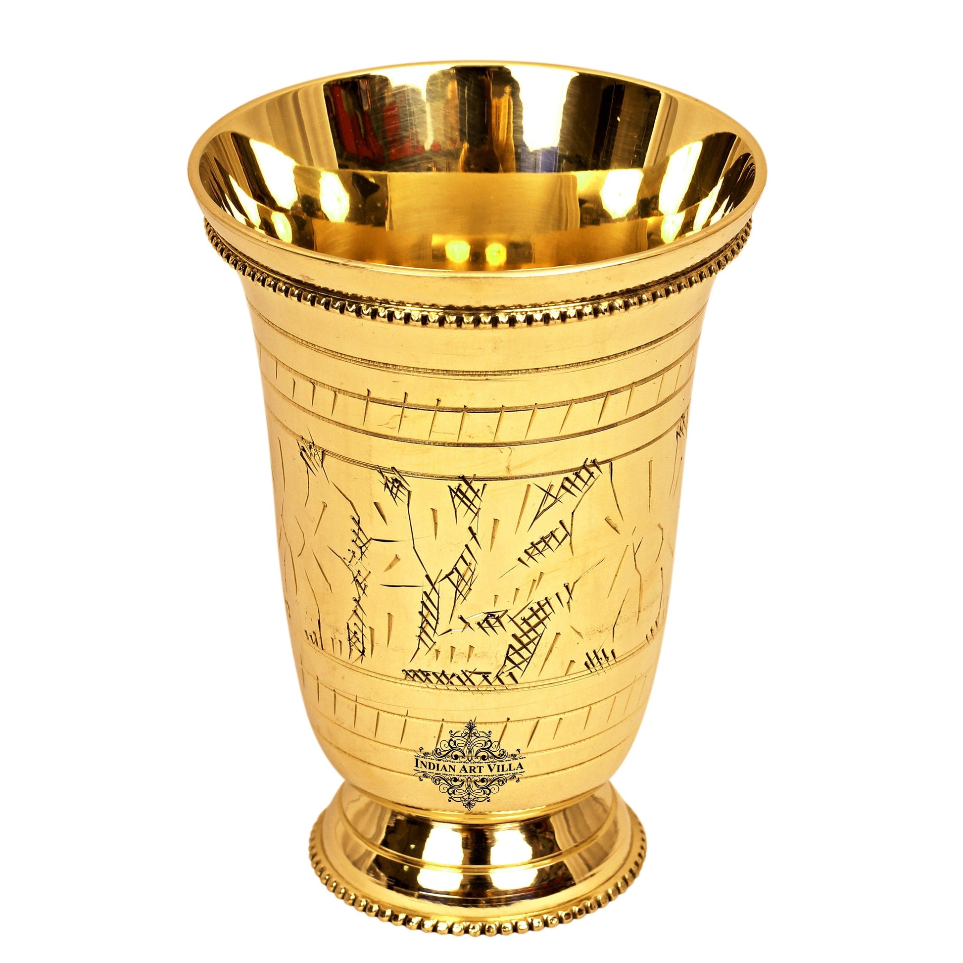 Brass Mughlai Glass with Embossed Leaves Design -250 ML