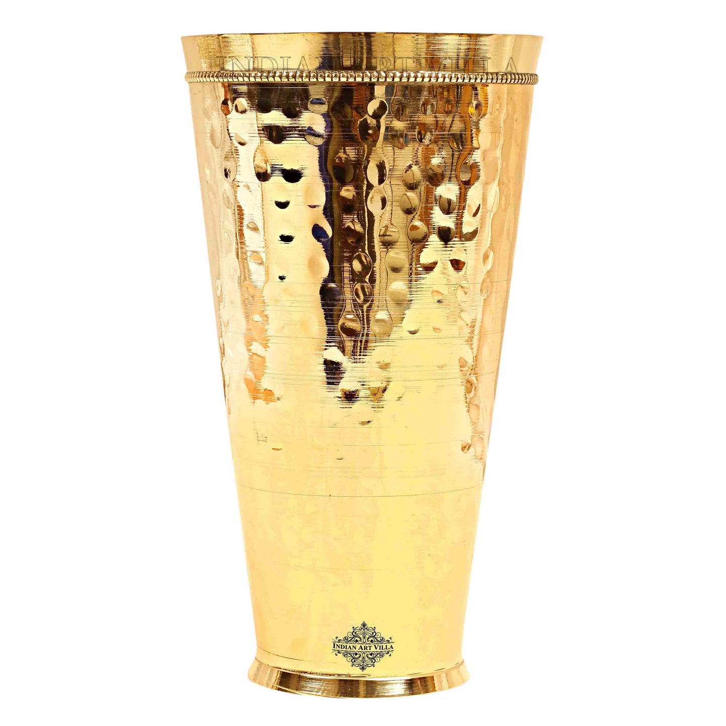 Handcrafted Pure Brass Lassi Glass Tumbler with Hammered Design