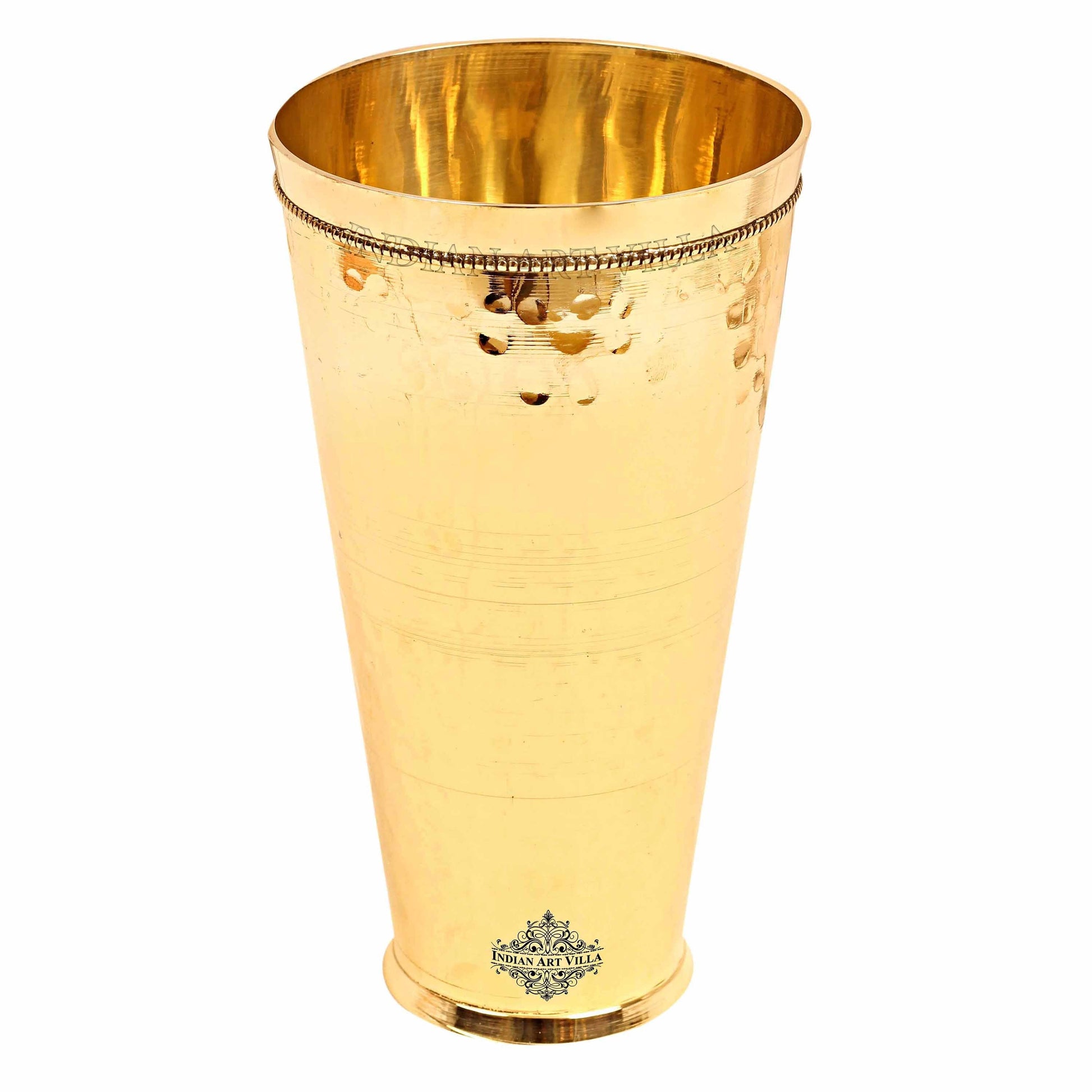 Handcrafted Pure Brass Lassi Glass Tumbler with Hammered Design